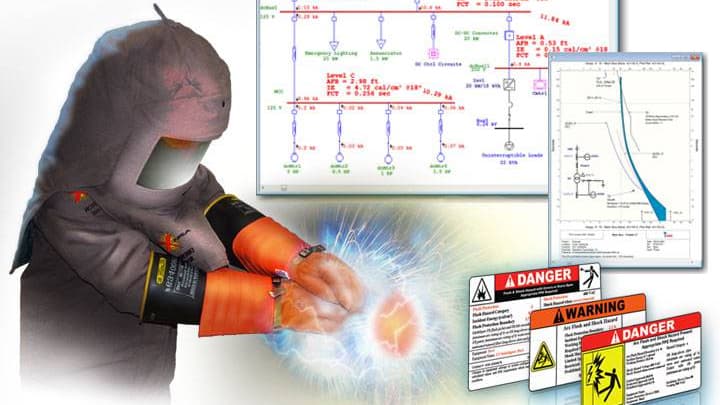 Arc flash hazard label on electrical equipment