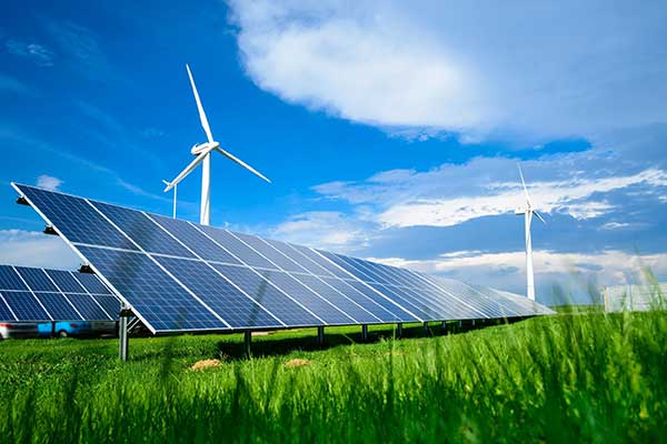 Renewable energy — solar panels and wind turbines